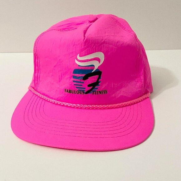 Vintage Fabulous Fitness Neon Pink Adjustable Nylon Cap Hat - Picture 1 of 16